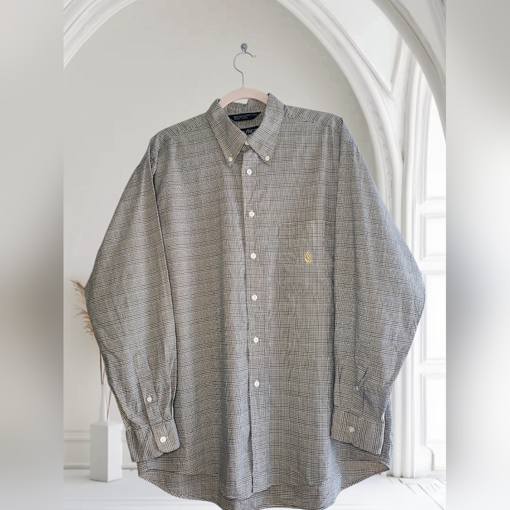 Nautica Men's Shirt  Cotton  button-up in a Blue And Brown  check pattern Size L